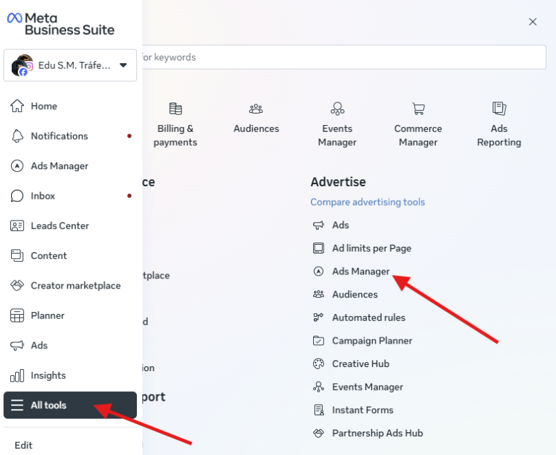 como acessar o gerenciador de anúncios para anunciar no instagram