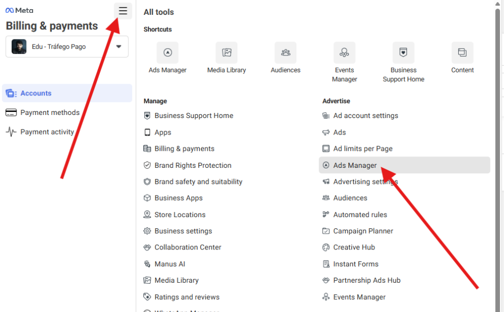 como acessar o gerenciador de anúncios