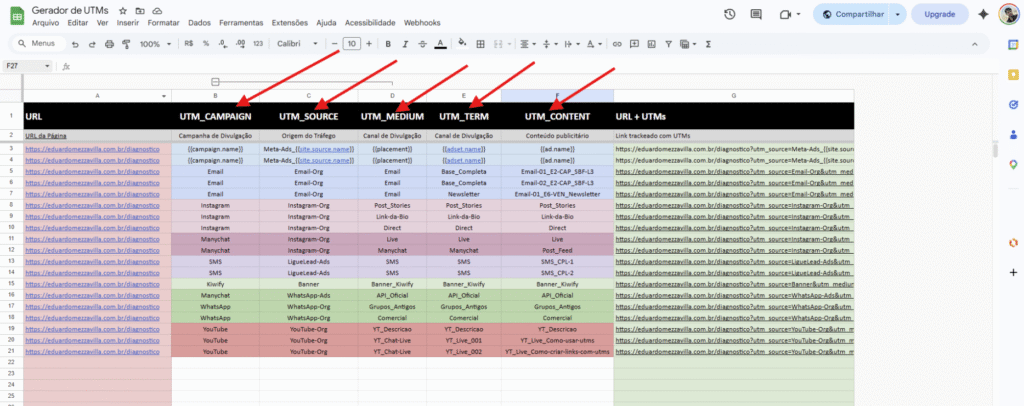 planilha geradora de links trackeados 